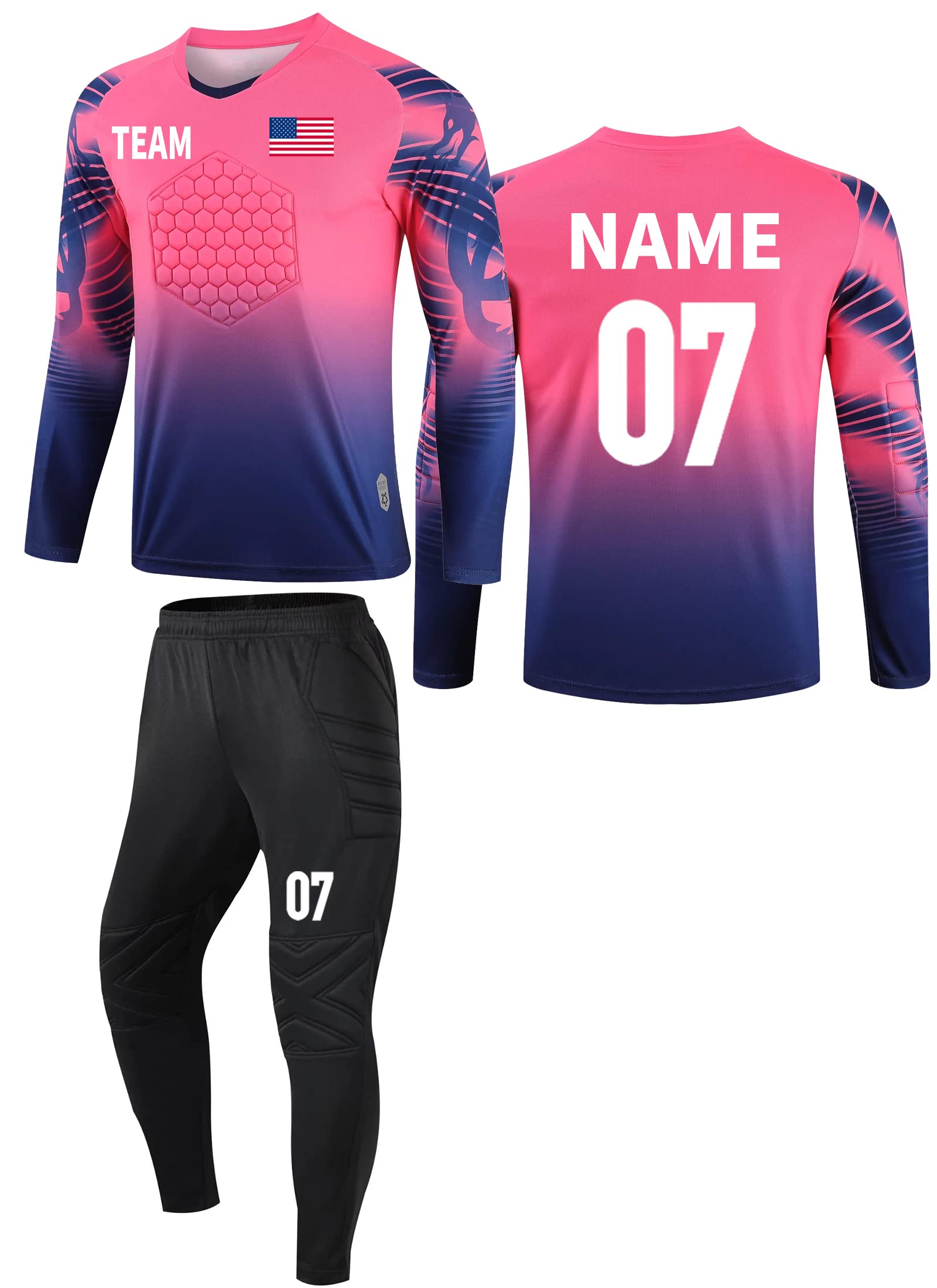 TOMIYO Custom Goalie Jersey Soccer for Adult/Kids Goalkeeper Jersey Personalized Long Sleeve and Protection Pants Shirt Uniform Bundle with Name Team Logo PinkGreen