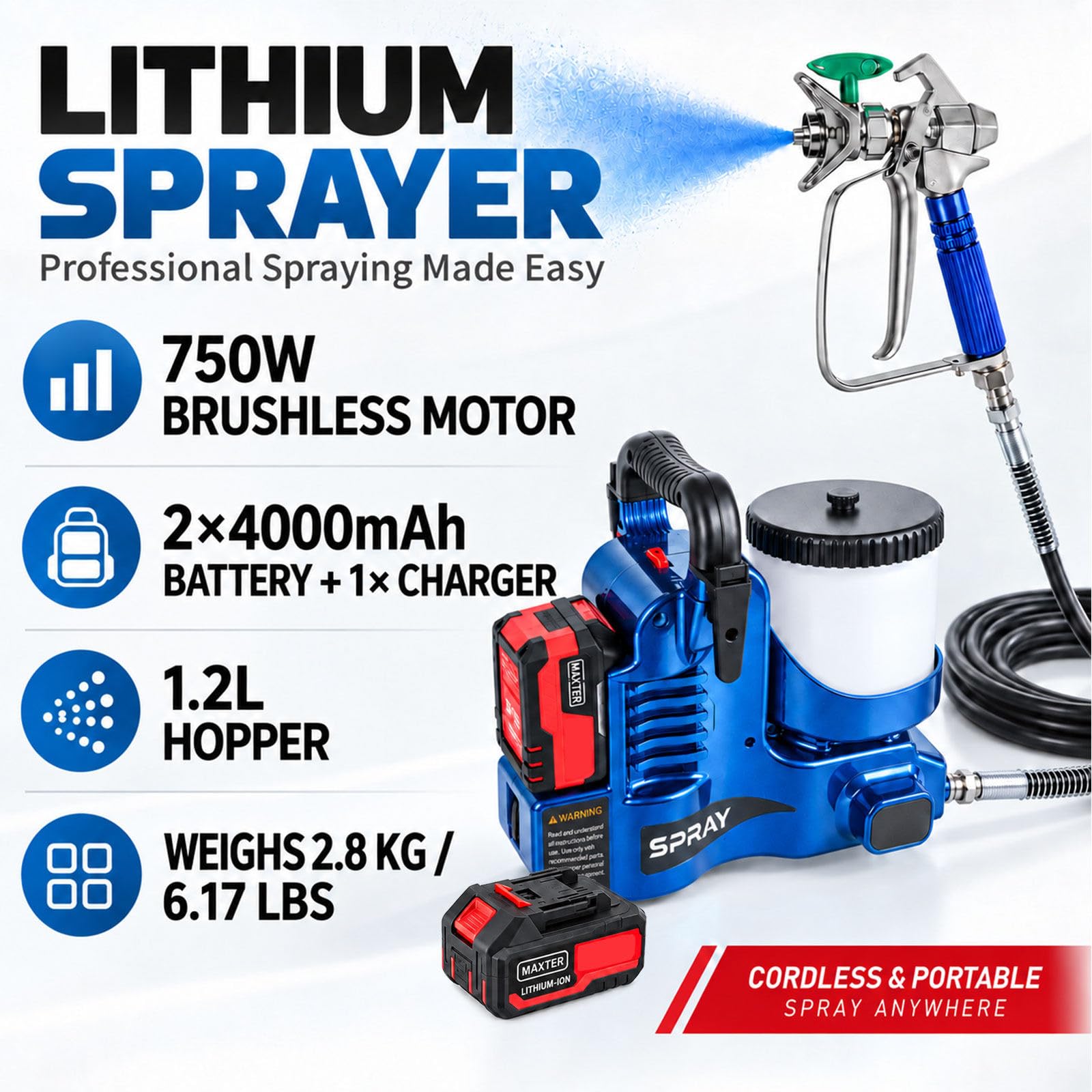 Máquina de Pintura Portátil, Potencia de 750w, 6 Velocidades Ajustables