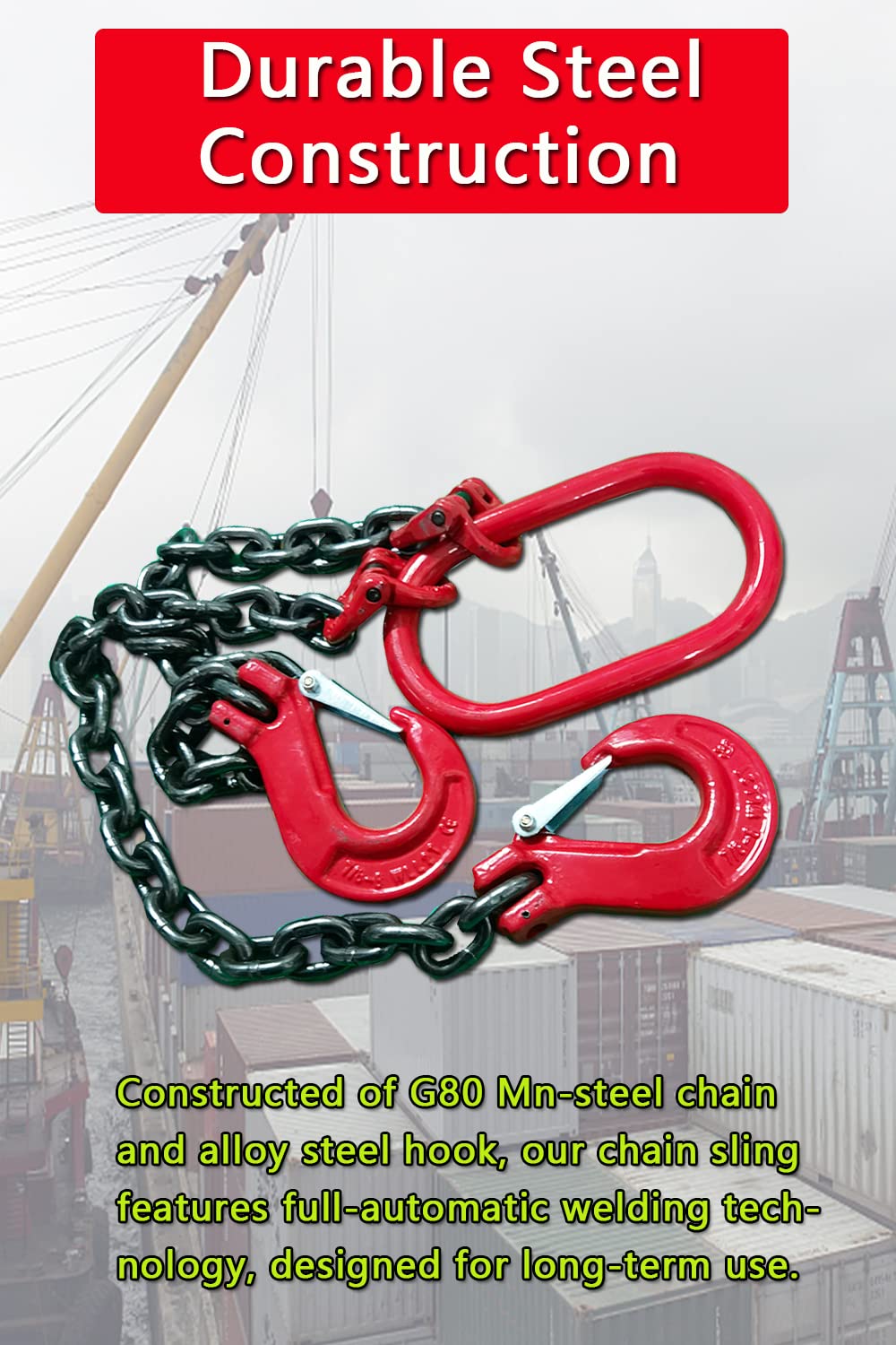 5ft Heavy Duty Industrial Lifting Chain,2 Ton Capacity, 6mm Thick,Double Leg with Sling Hooks Chain Slings Industrial Durable & Reliable for Construction, Rigging, and Towing【2 Ton】