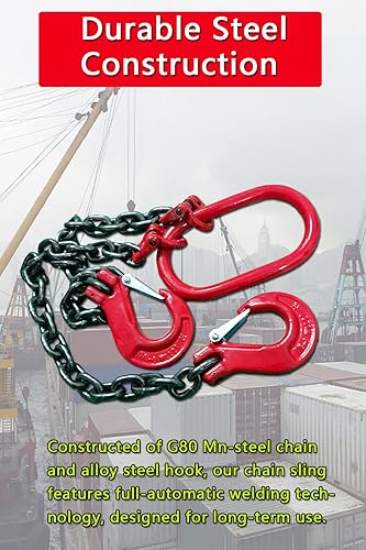Miniatura 4 de Correa de cadena de 25 pulgadas x 5 pies, 4410 libras, doble pierna con ganchos y ajustadores, elevación de cadena de motor de acero de aleación 80