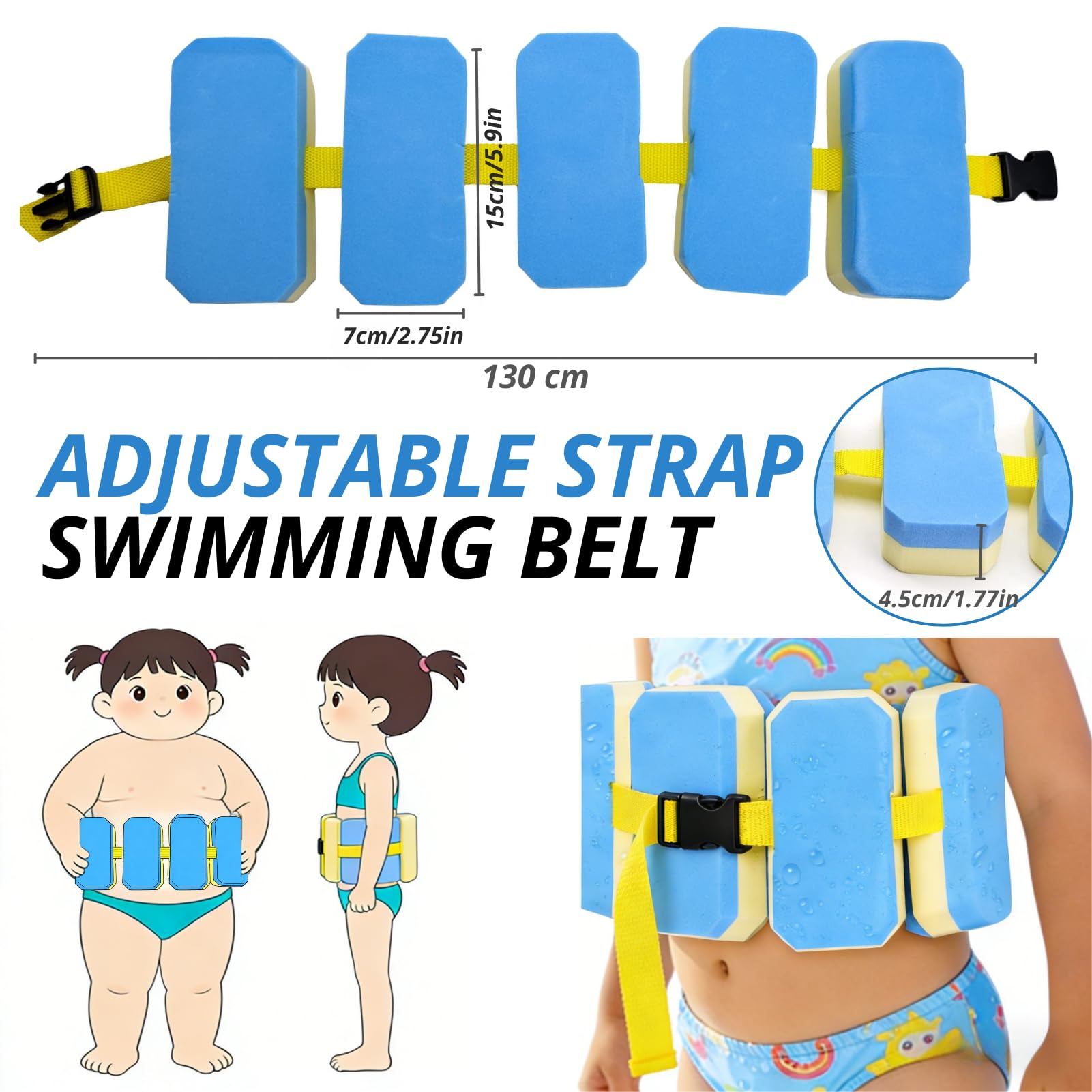 Schwimmgürtel, Verstellbare Schwimmhilfe mit 5 Blockelementen & Sicherheitsverschluss, Schwimmtrainer geeignet für 14-40 kg, Schwimmgurt für Anfänger, Ideal für Pool, See & Urlaub