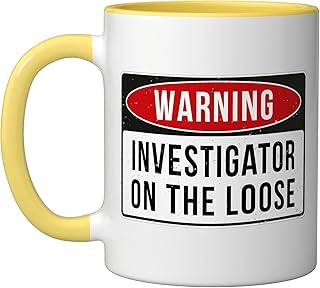 Warning Sign - Investigator On The Loose Funny Job Quote Ceramic Mug, Yellow/White