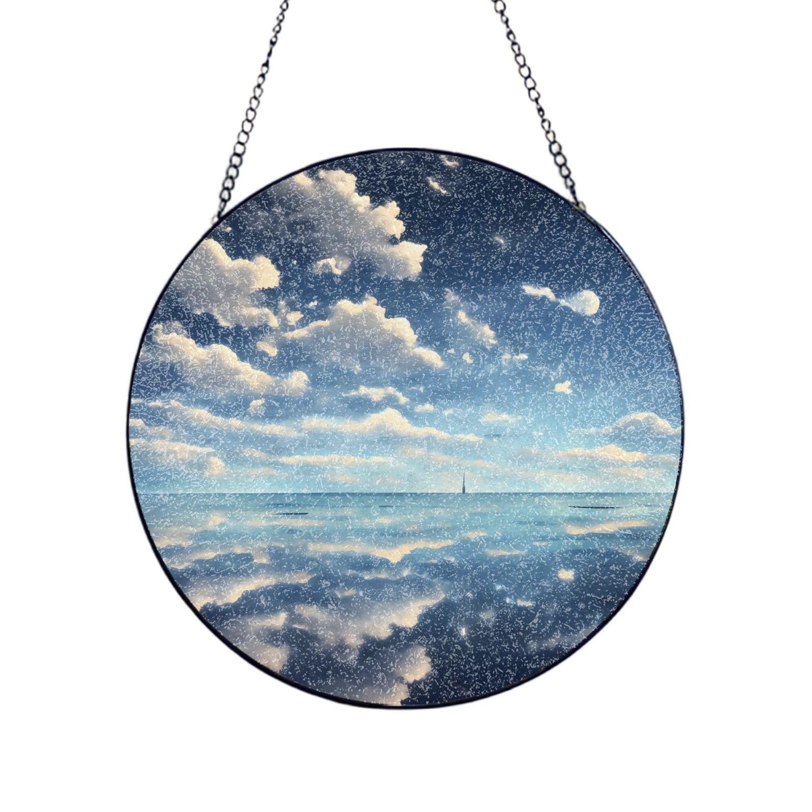 Poezjzw Stained Glass Window Hanging - White Clouds Over The Sea Sun Catcher For Door Garden Home Decor Christmas Mother'S Day Birthday Gifts 4in（10cm）
