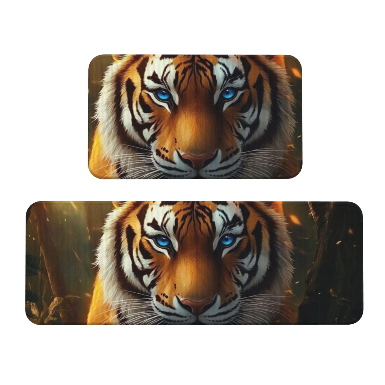 Juego de 2 tapetes de cocina acolchados con diseño de tigre y base antideslizante lavable