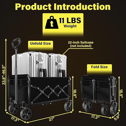 Miniatura 2 de Carrito plegable de 360 libras, con ruedas, portátil, todo terreno, plegable, para compras, camping, comestibles, deportes al aire libre,