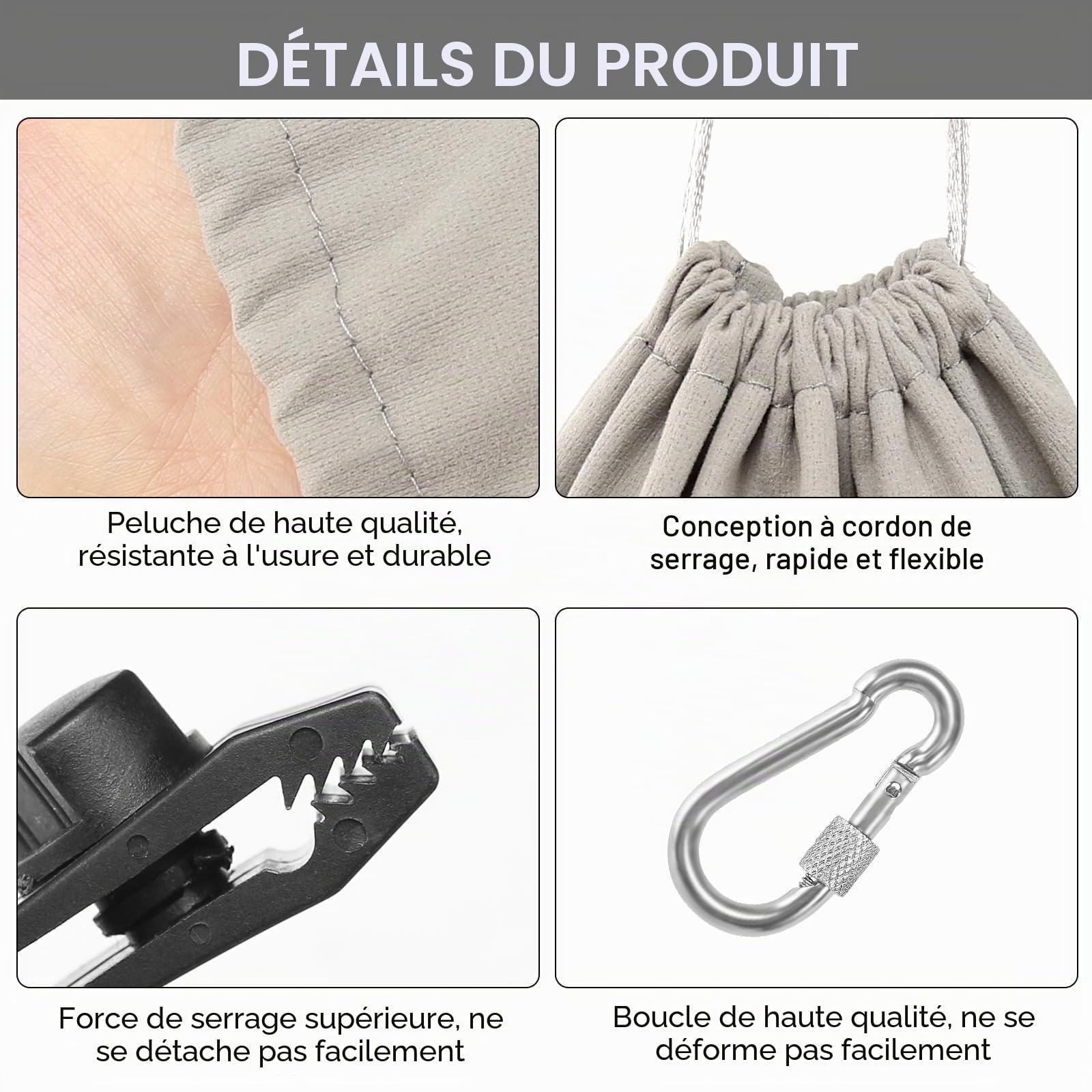 Lot de 10 sacs de lestage portables pour tonnelle, 20 x 25 cm, sacs de lestage en toile avec 12 mousquetons et clips