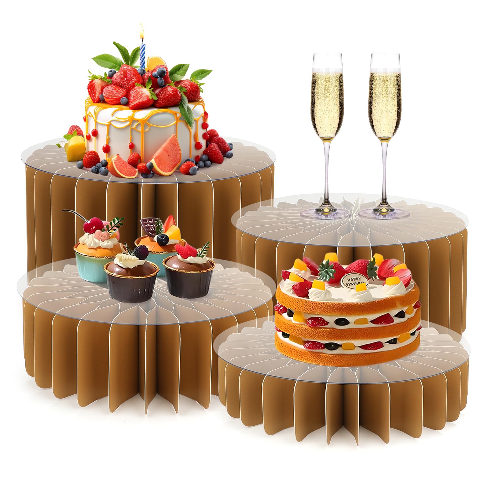 Photo 1 of Buffet Risers Food Risers for Buffet Table Acrylic Risers Display Stands Tall Cake Stands Cylinder Stands for Party Pedestal Cake Stand Dessert Table Display Set Cupcake Stands Cupcake Display (Golden)