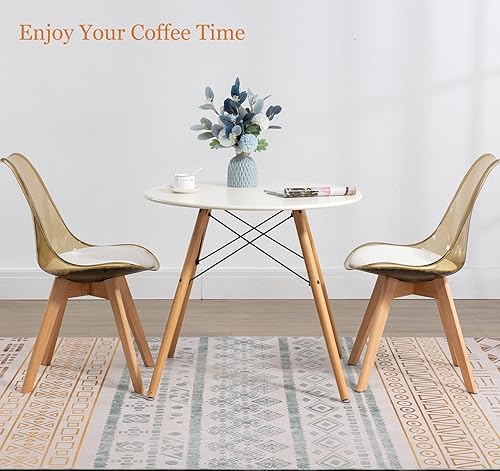 Miniatura 2 de ANOUR Juego de 2 sillas de comedor, modernas sillas de comedor de acrílico transparente con asiento de piel sintética y patas de haya macizas,
