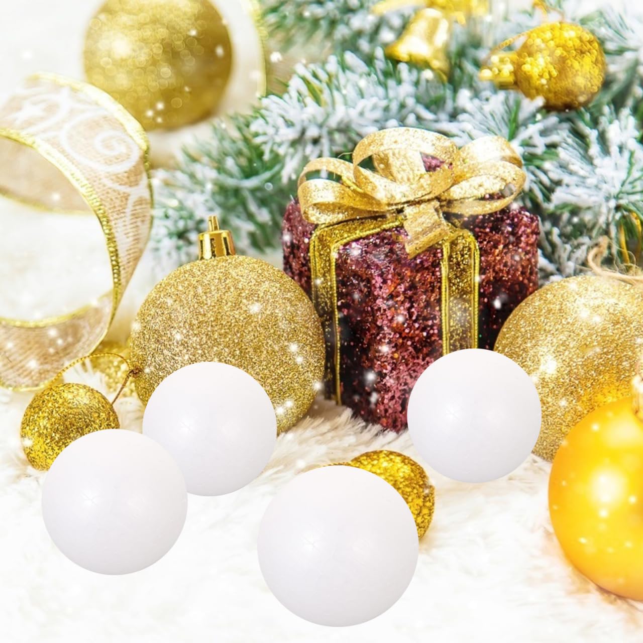 Amosfun - 24 bolas de poliestireno para árbol de Navidad, bolas de poliestireno, para manualidades, manualidades, 6 cm