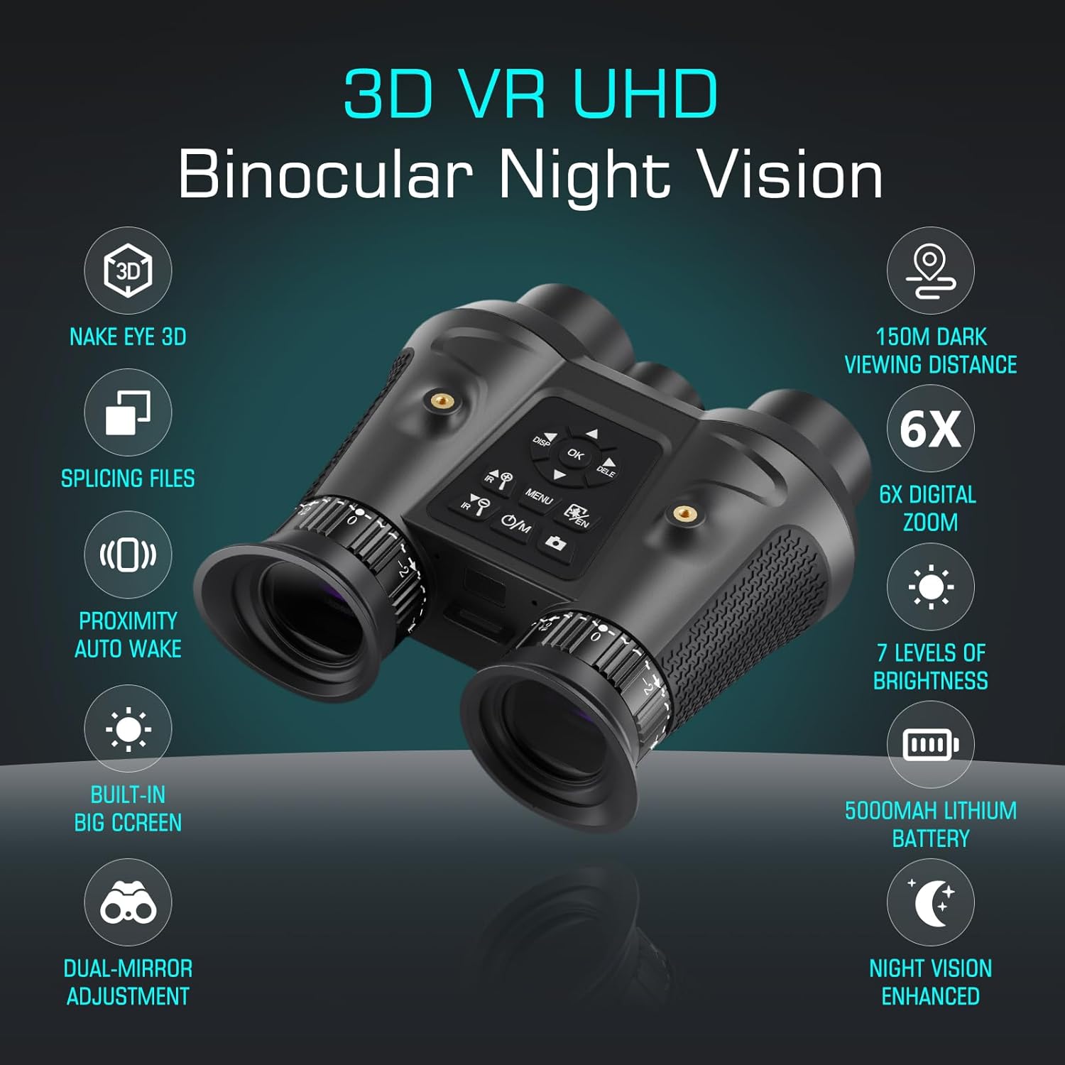 3D VR Night Vision Goggles,8K UHD Night Vision Binoculars for Adults, Auto Wake and Seamless 3D Integration Tech,Infrared Goggles, Rechargeable with 8K Photo & 4K Video,(64 TF Card)