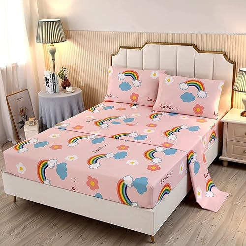 SDY Juego de sábanas de 4 piezas tamaño matrimonial, bonitas sábanas de nube floral, microfibra súper suave, resistente a las arrugas y a la