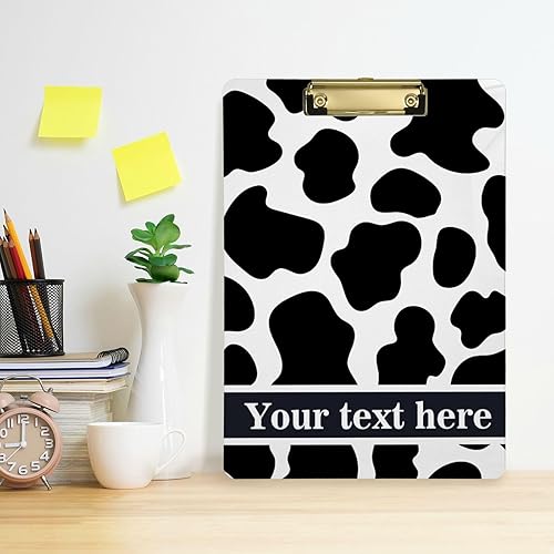 Miniatura 4 de Portapapeles de plástico personalizado con piel de vaca lechera, tamaño de carta, portapapeles de impresión personalizado con clip de metal de