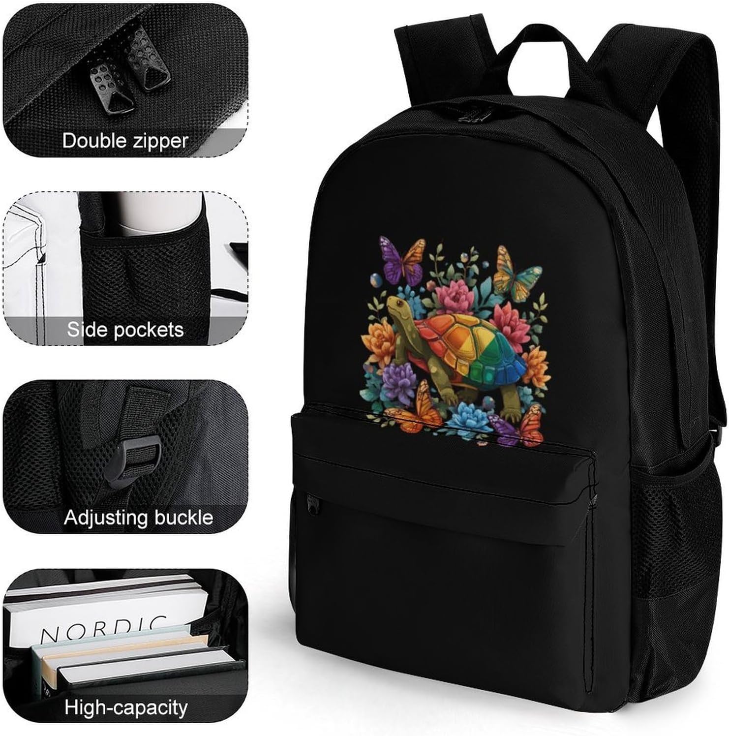 Colorful Sea Turtle Butterfly Travel Backpack Casual Laptop Bag image 3