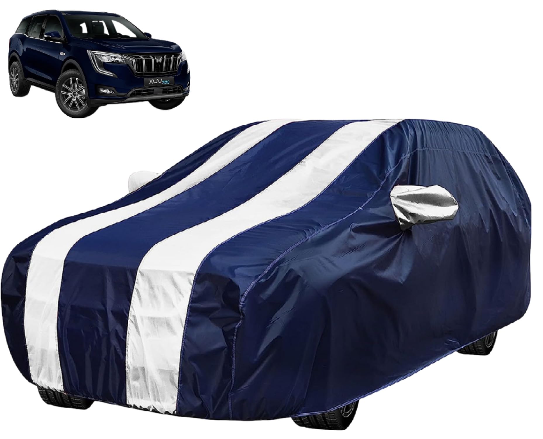 Auto Hub Car Cover Compatible with Mahindra XUV 700 with Mirror Pocket, Water Resistant, Triple Stitched, XUV 700 Car Cover- Navy-White