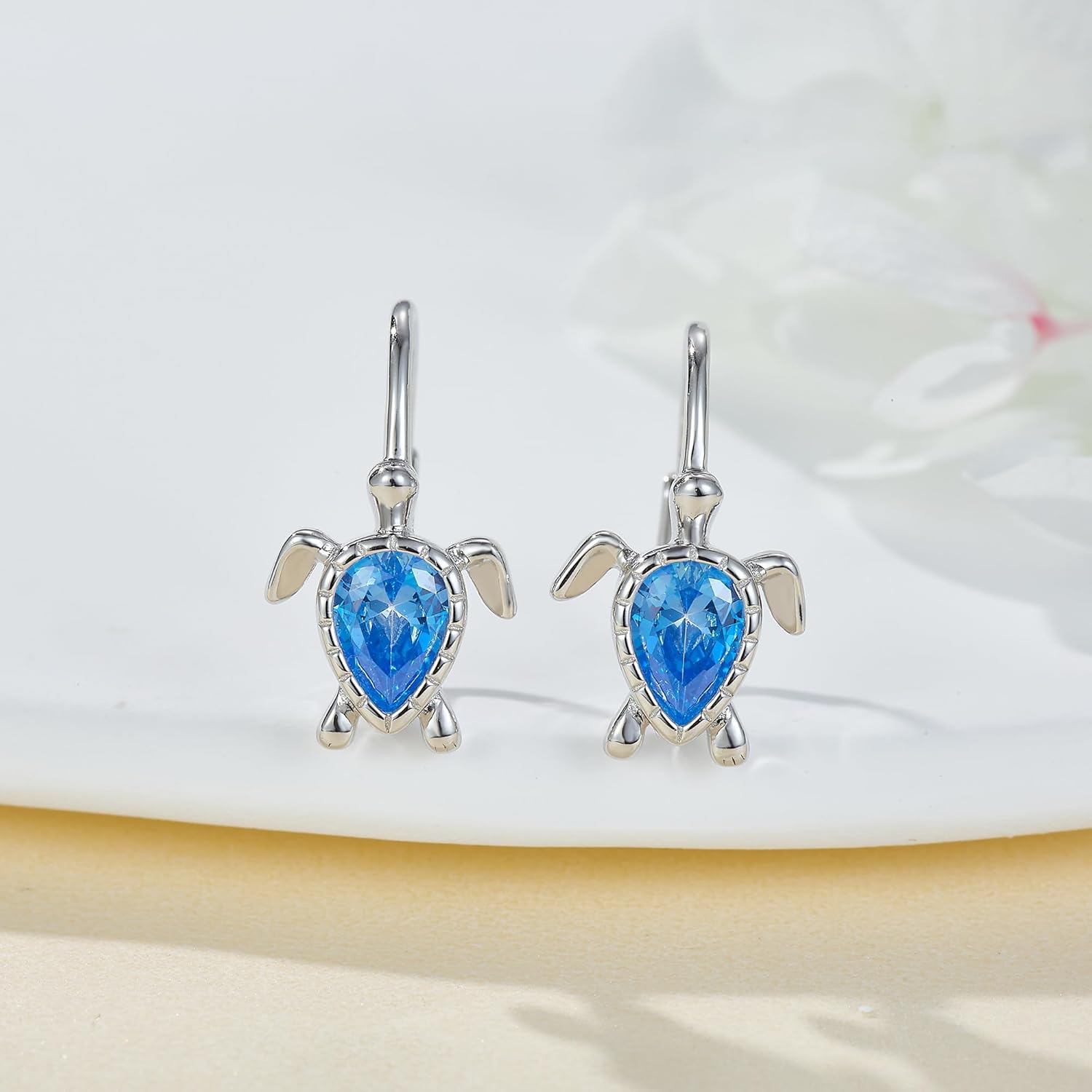 Sea Turtle Earrings for Women 925 Sterling Silver Turtle Leverback Hoop Earring Ocean Jewelry