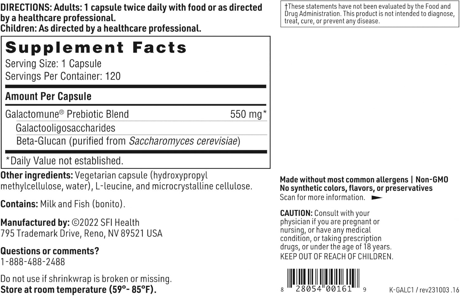 Klaire Labs SFI Health Galactomune - Prebiotic Blend with Beta-Glucan & Galactooligosaccharides for Immune Support, Soy & Gluten-Free (120 Capsules) - Image 5