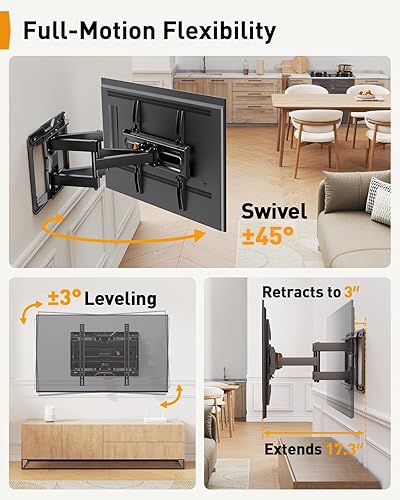 Miniatura 8 de Perlegear Soporte de TV de movimiento completo para televisores de 32 a 70 pulgadas de hasta 99 libras, VESA máximo de 15.748 x 15.748 in, se adapta