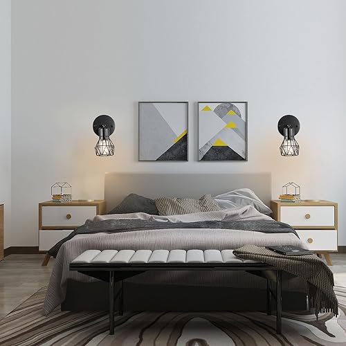 Miniatura 4 de Juego de dos apliques de pared industriales con cableado, pequeños apliques de iluminación de pared de jaula de alambre de granja, luces de pared