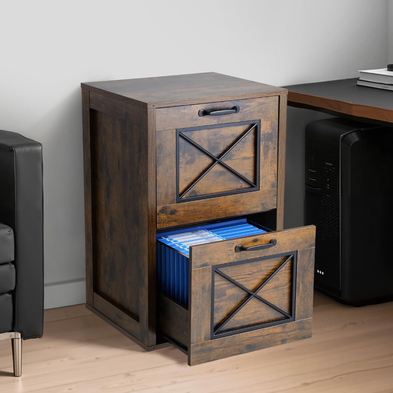VEVOR Archivador Vertical, Archivador Vertical 450 x 400 x 687 mm de 2 Cajones con Barra de Suspensión Ajustable de 2 Niveles para Archivos de Tamaño A4/Carta/Legal para Oficina, Marrón Miel
