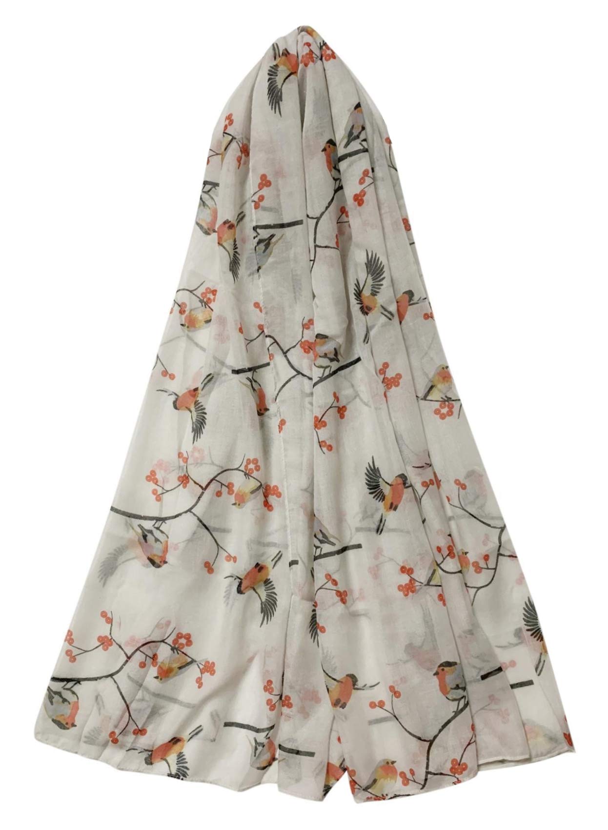 The Olive House Women's Off-White The Olive House® British Birds Robin And Chaffinch Bird Scarf Off White