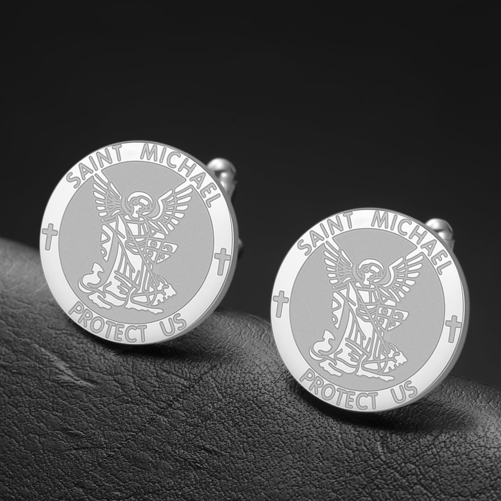 Święty Michał spinki do mankietów ze stali nierdzewnej archanioł amulet św. Michał spinki do mankietów ochrona biżuteria dla mężczyzn nadaje się na różne okazje