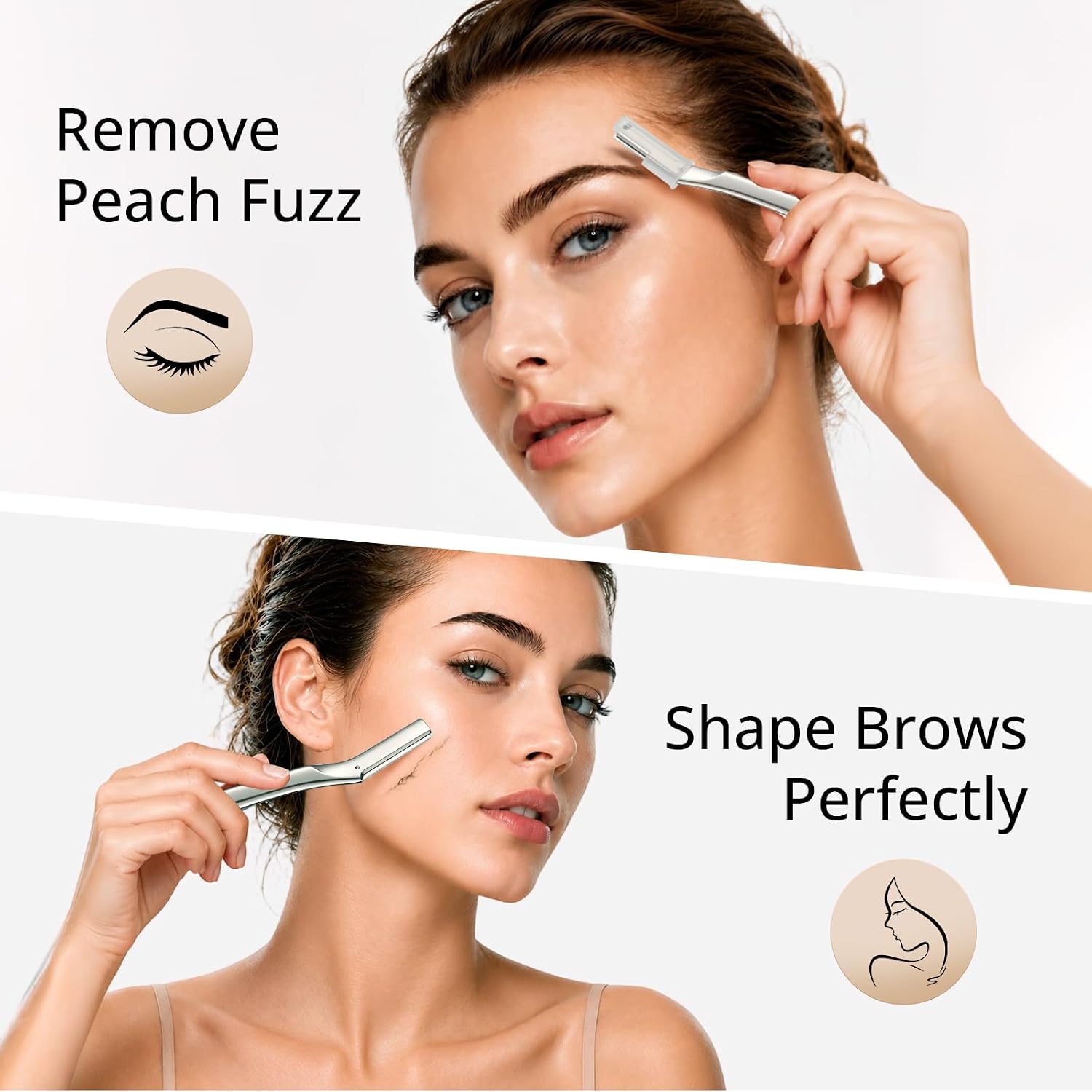 Professional Dermaplane Razor for Women Face, Reusable Metal Dermaplaning Tool with 12 Blades, Premium Face Razor and Eyebrow Razor, Facial Hair Remover & Peach Fuzz Remover (Silver)