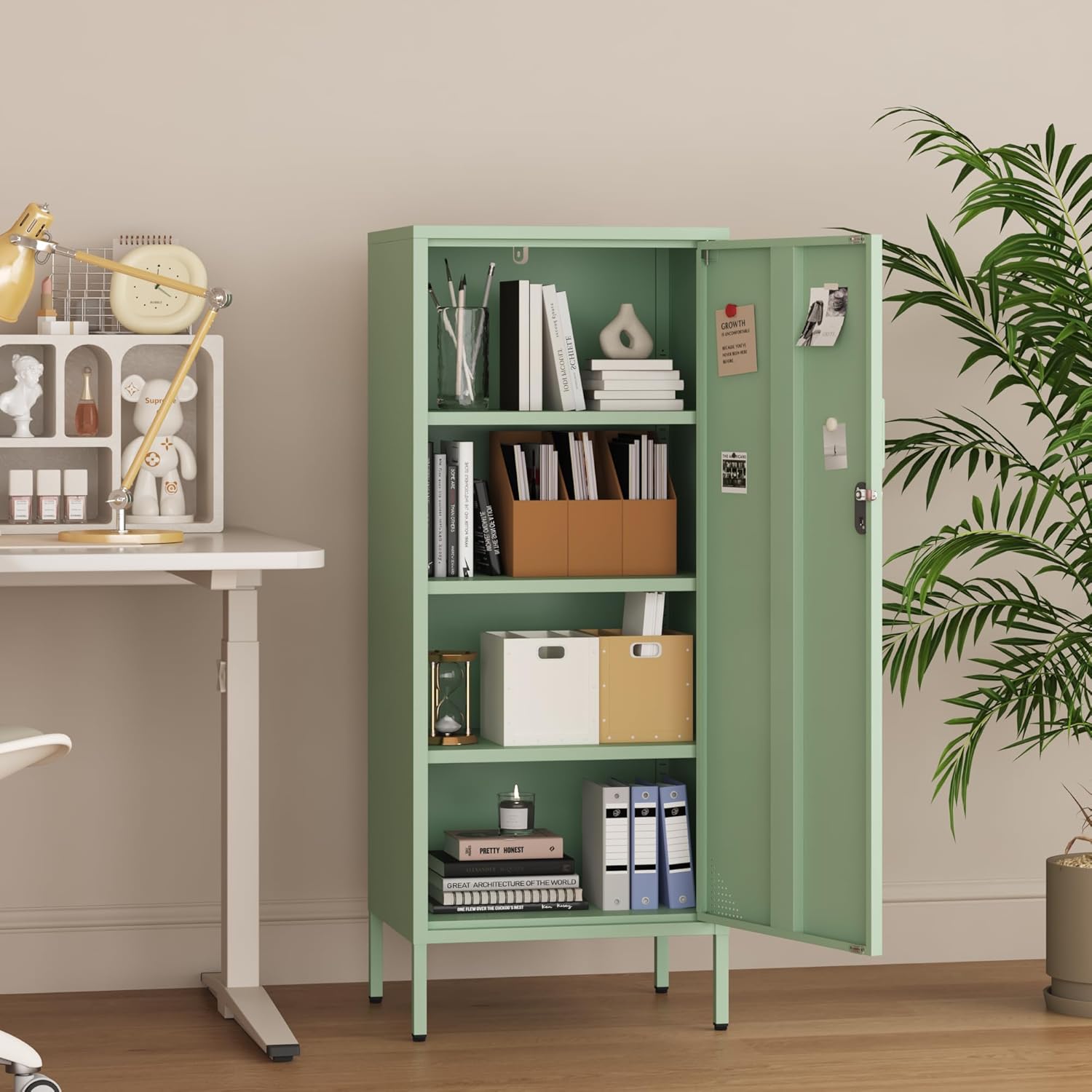 Metal Locker Cabinet Lockable Bathroom Storage Cabinet Black 4 Tier Employee Lockers for Home, School, Office, Garage (Green, 19.69" D x 15.75" W x 49.21" H)