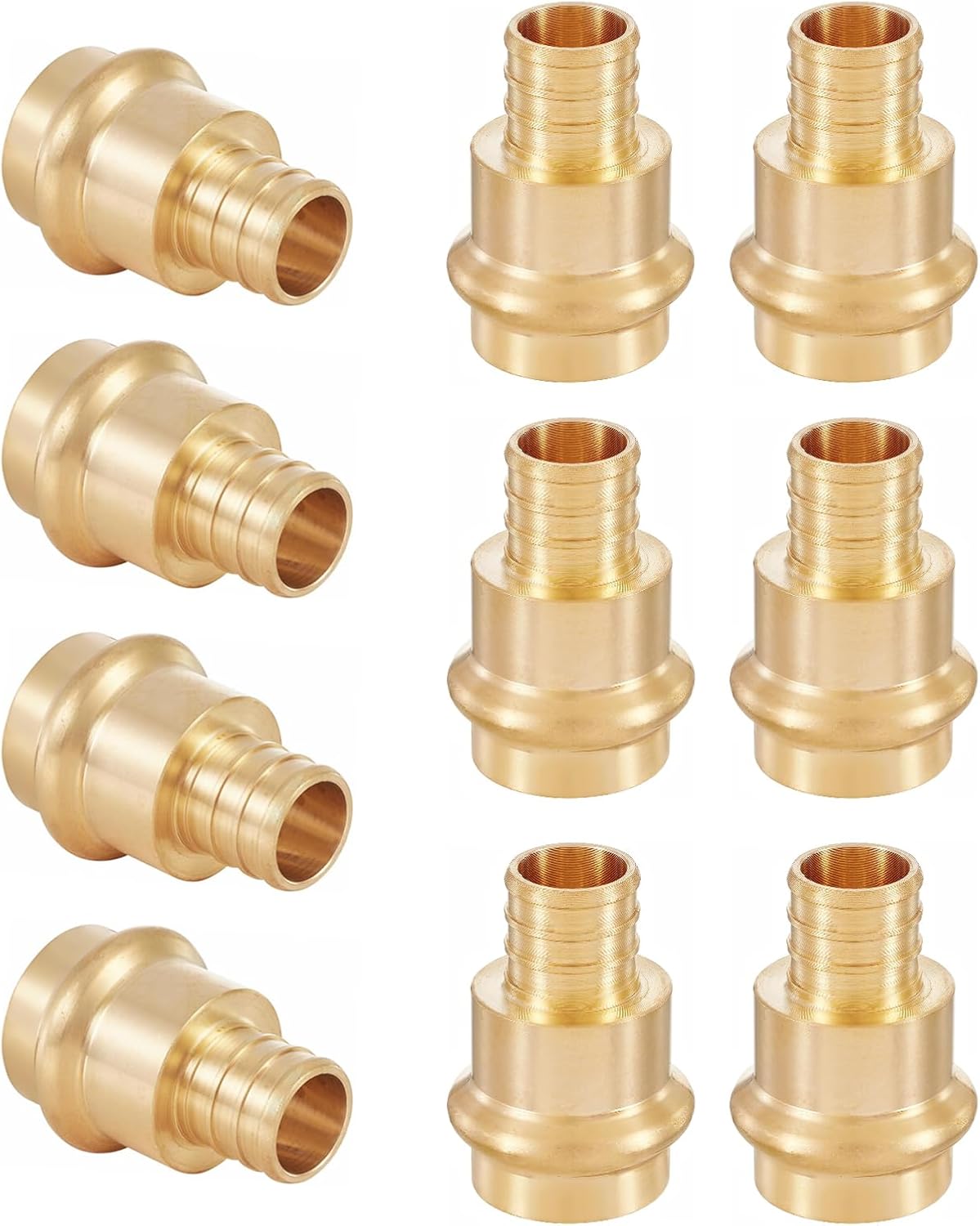 (Pack of 10) Seelink 1/2"Copper Press x 1/2"Pex Crimp Coupling Adapter, Brass Construction Fittings for Copper and Pex Pipe Connection(PEX1807344)