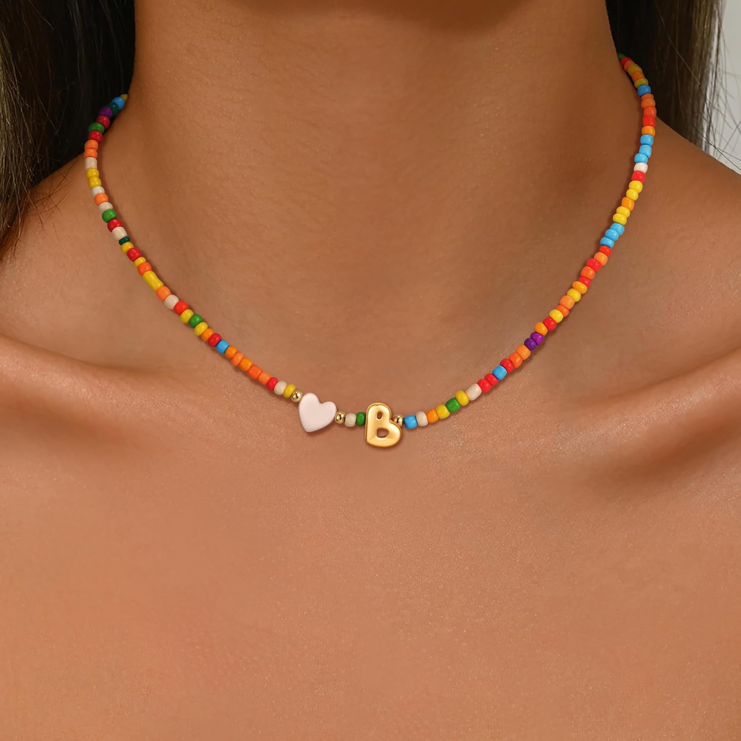 Colorful Initial Necklaces for Girls Women, 14K Gold Plated Bubble Initial Pendant Heart Shell Necklace Jewelry Valentines Gifts for Teen Girls Kids - Image 2