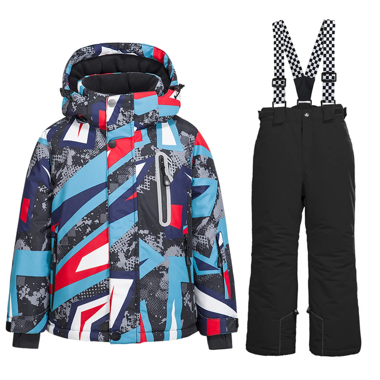 WOWULOVELY Big Boy's 2-Piece Colorblock Snow Pants and Jacket Snowsuit Ski Suit