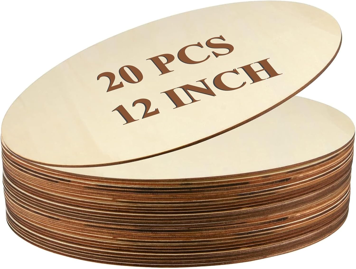 25 Pack 12 Inch 1/8 Thick Round Wood Circles, Natural Premium Unfinished Wood Circles Discs for Crafts Door Hangers Acrylic Painting, 300x300x3mm