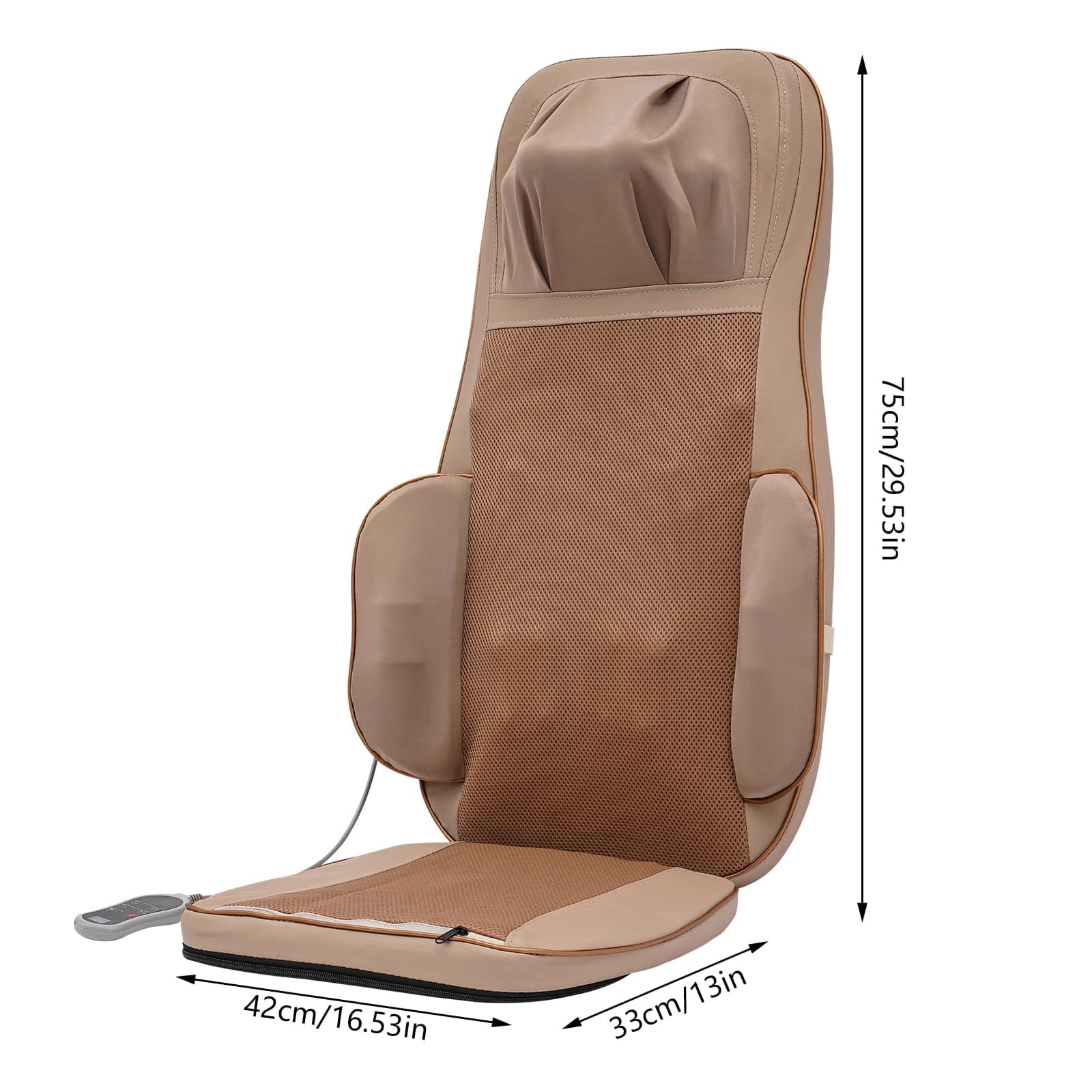 Sedile massaggiante con riscaldamento, rilassamento muscolare per collo e schiena, funzioni multiple (Massaggio/impasto/compressione calda), velocità regolabile (Beige)