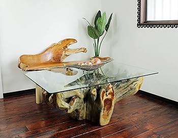 Amazon.co.jp: ルーツテーブル 120cm×80cm ガラス天板 一点もの