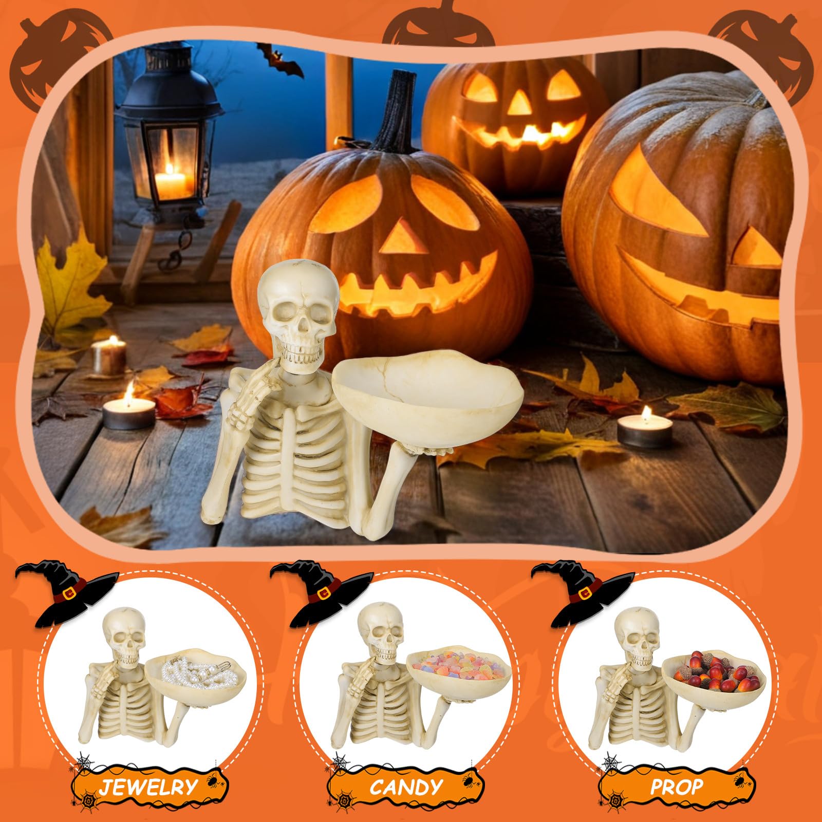 Pojemnik Na Słodycze W Kształcie Szkieletu Na Halloween: Taca Do Serwowania W Kształcie Czaszki - Misa Na Słodycze Z Żywicy I Dekoracyjna Na Owoce. Gotycki Pojemnik Na Biżuterię W Szkieletu Na Imprezę