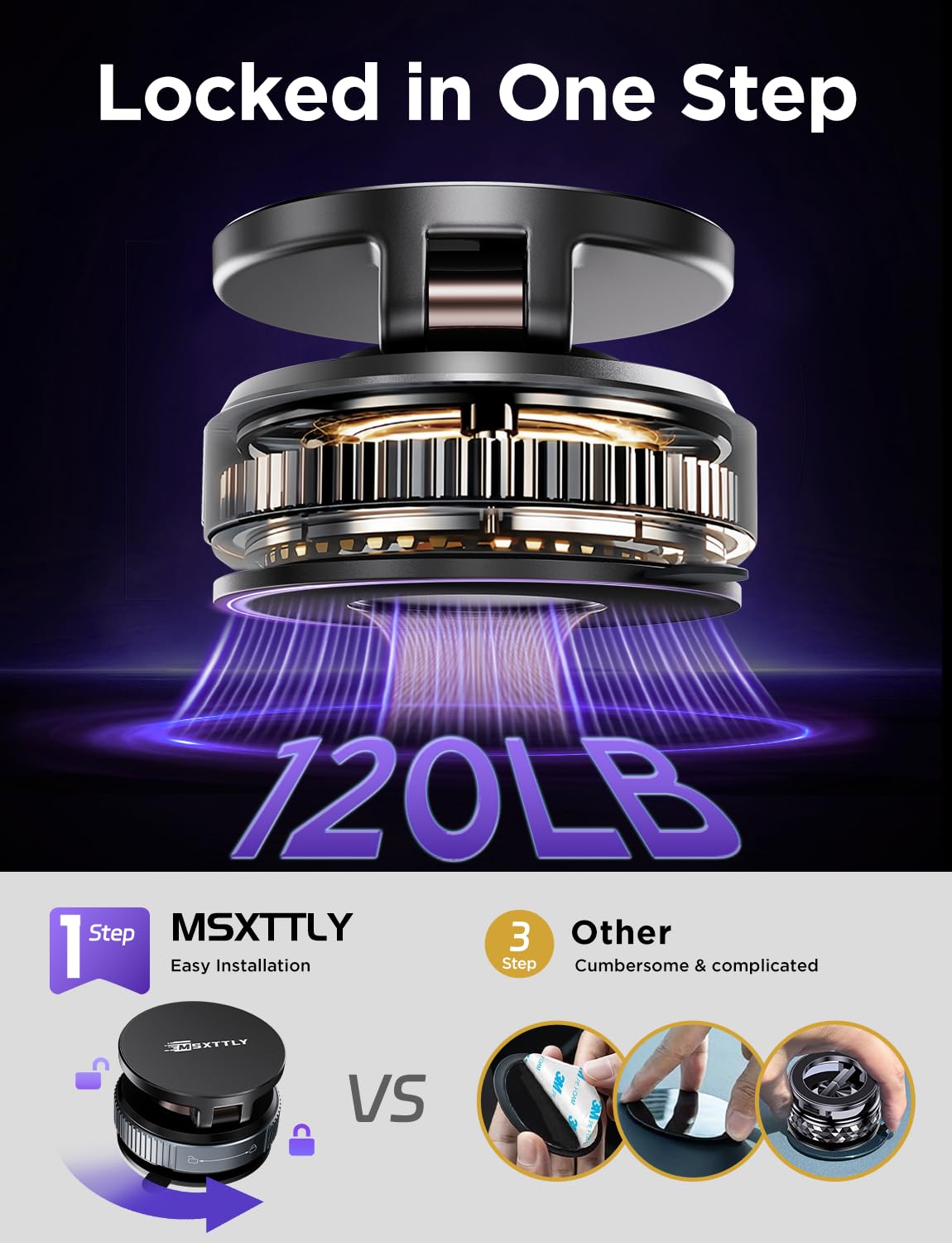 MSXTTLY Magnetyczny Uchwyt Samochodowy na Telefon do MagSafe, 2026 Ulepszony Vmag-S2, Magnetyczny Uchwyt do iPhone 17 Pro Max 16–12 i Android, Czarny