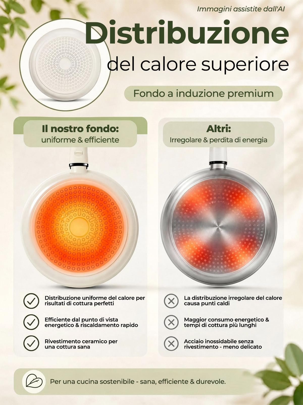 Set pentole antiaderente 17 pezzi - Batteria di cucina con manico removibile - Rivestimento ceramico antiaderente