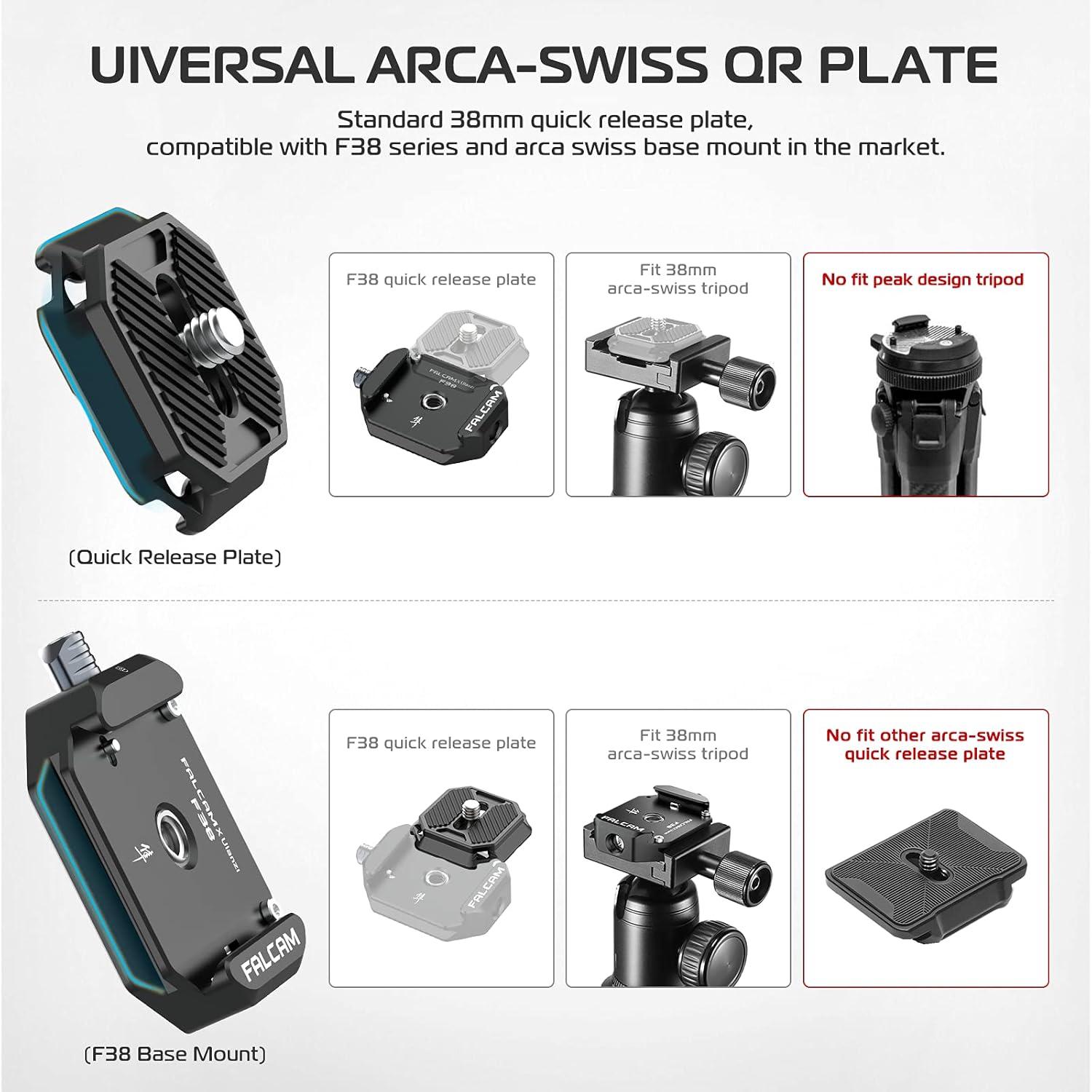 VIJIM FALCAM F38 Quick Release Plate,38mm Universal Camera Mounting Adapter w 1/4in-3/8in Screw Thread,Aluminum Quick Release System QR Plate,Fits for Sony Canon Tripod Monopod DSLR Stabilizer Slider