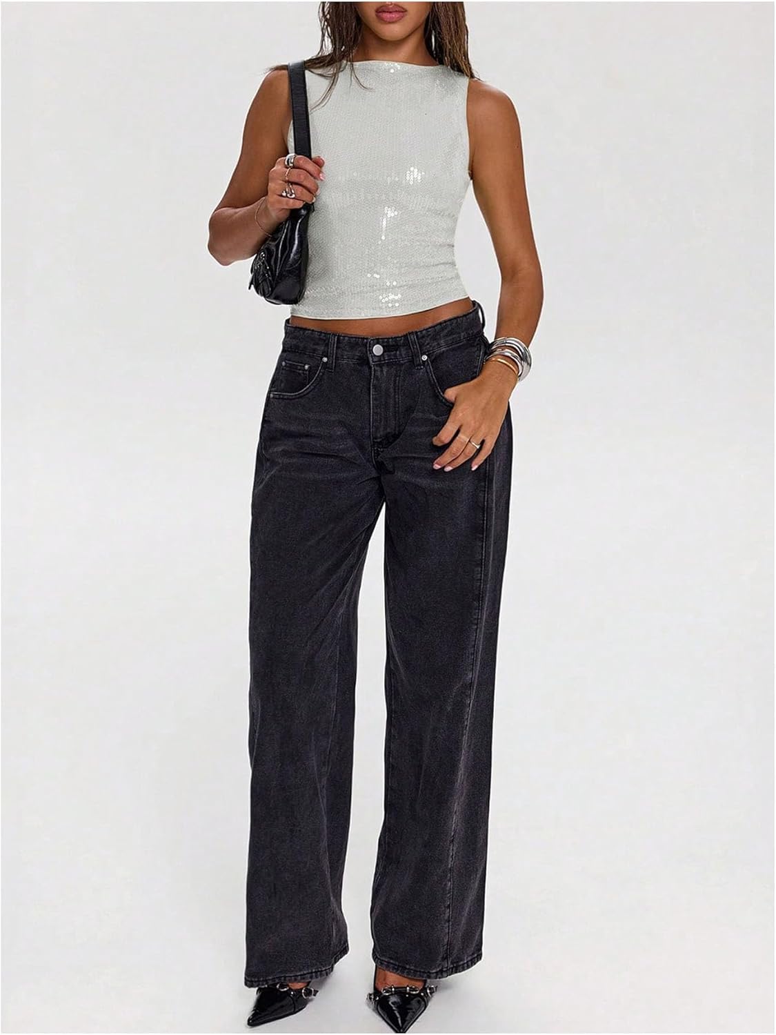 MakeMeChic Women's Sparkly Sequin Tops Y2k Sleeveless Crop Going Out Rave Tops Clubwear - Image 5