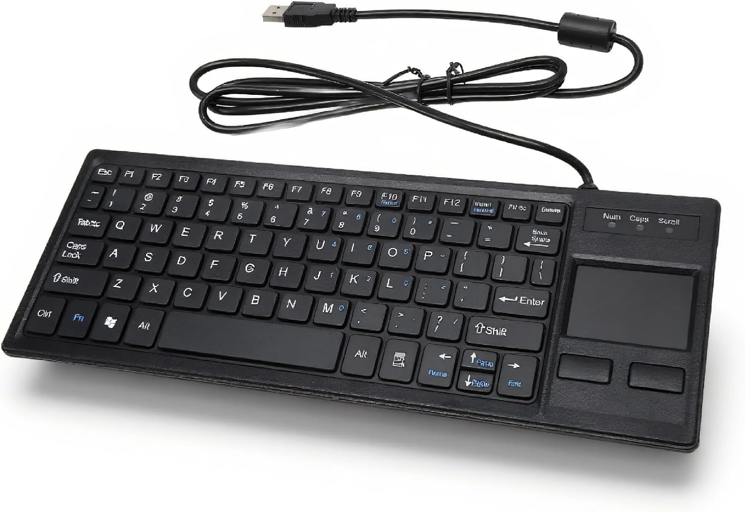 Wired Keyboard with Trackpad, Ultra Thin Touch Keyboard with X Scissors Key, Built in USB Hub, Compact Mini Industrial Keypad for Food Service Marine Medical