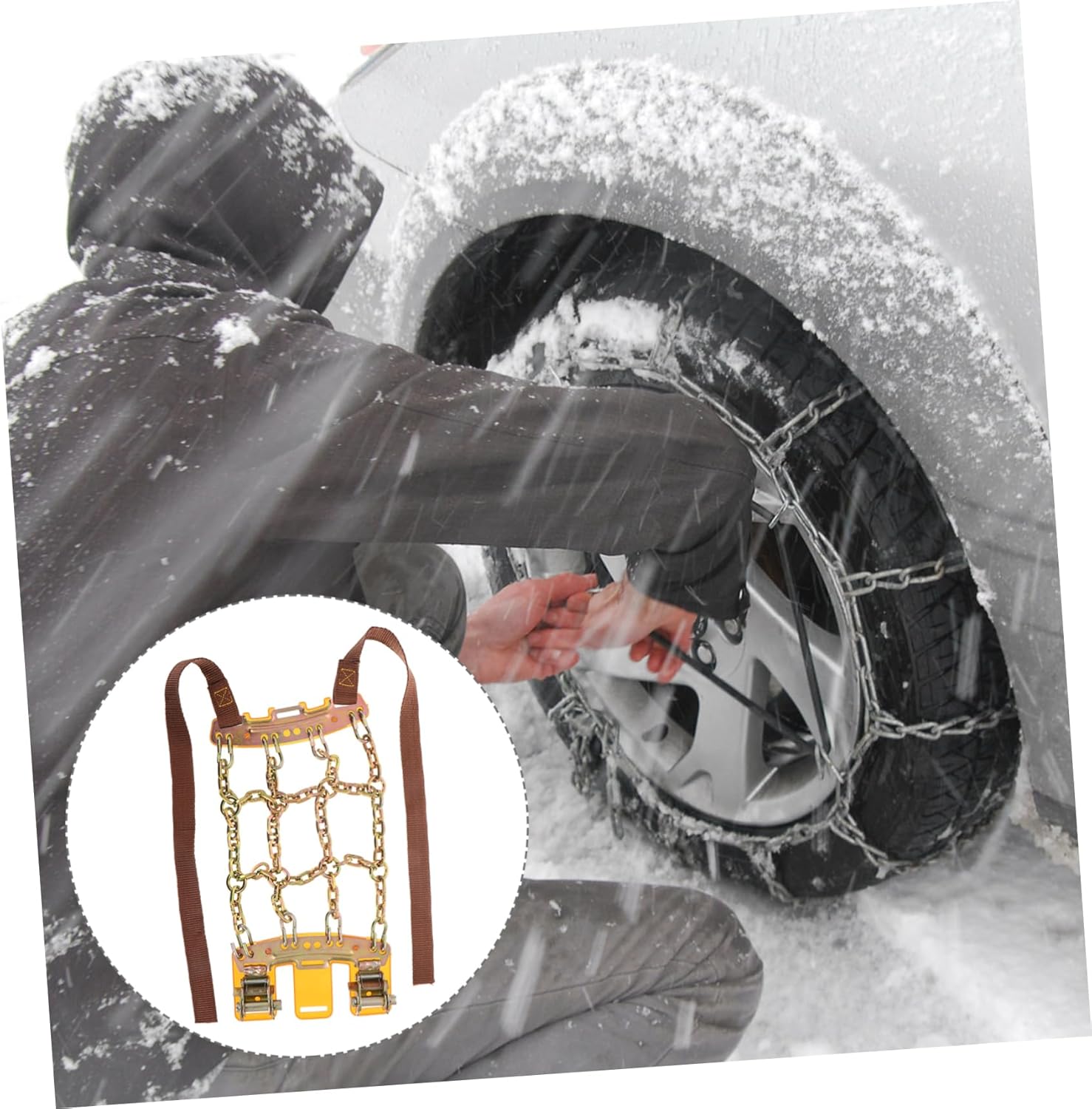 Emergency - Tire Chains for Cars and Suvs Adjustable Manganese Snow Chains for Mud Ice and Snowy Roads Fits Tire