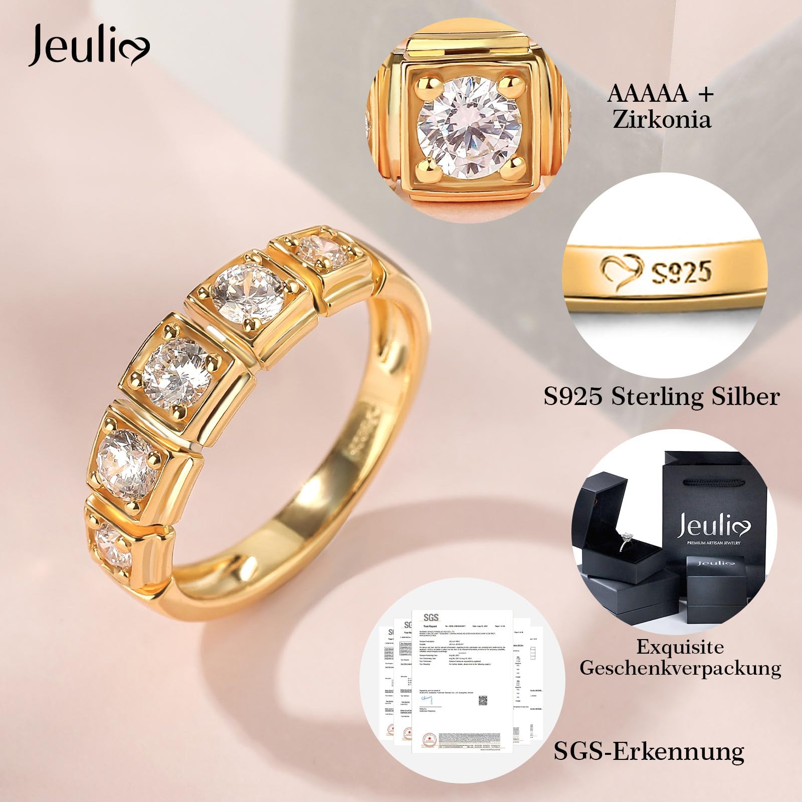 Jeulia Anello Oro Donna Argento 925 Fidanzamento Fede Diamanti Anelli Promise Fedi Anulare Anello Eternity per, Anniversario, Natale, San Valentino,Compleanno