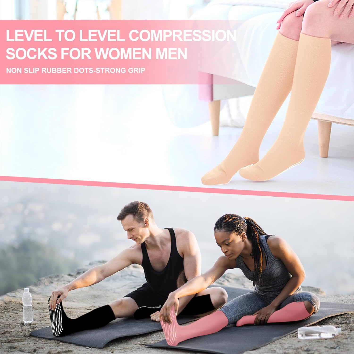3 Pair Non Slip Compression Socks for Women Men 20-30mmhg Graduated Compression Socks with Grips for Nurse Pregnancy - Image 5