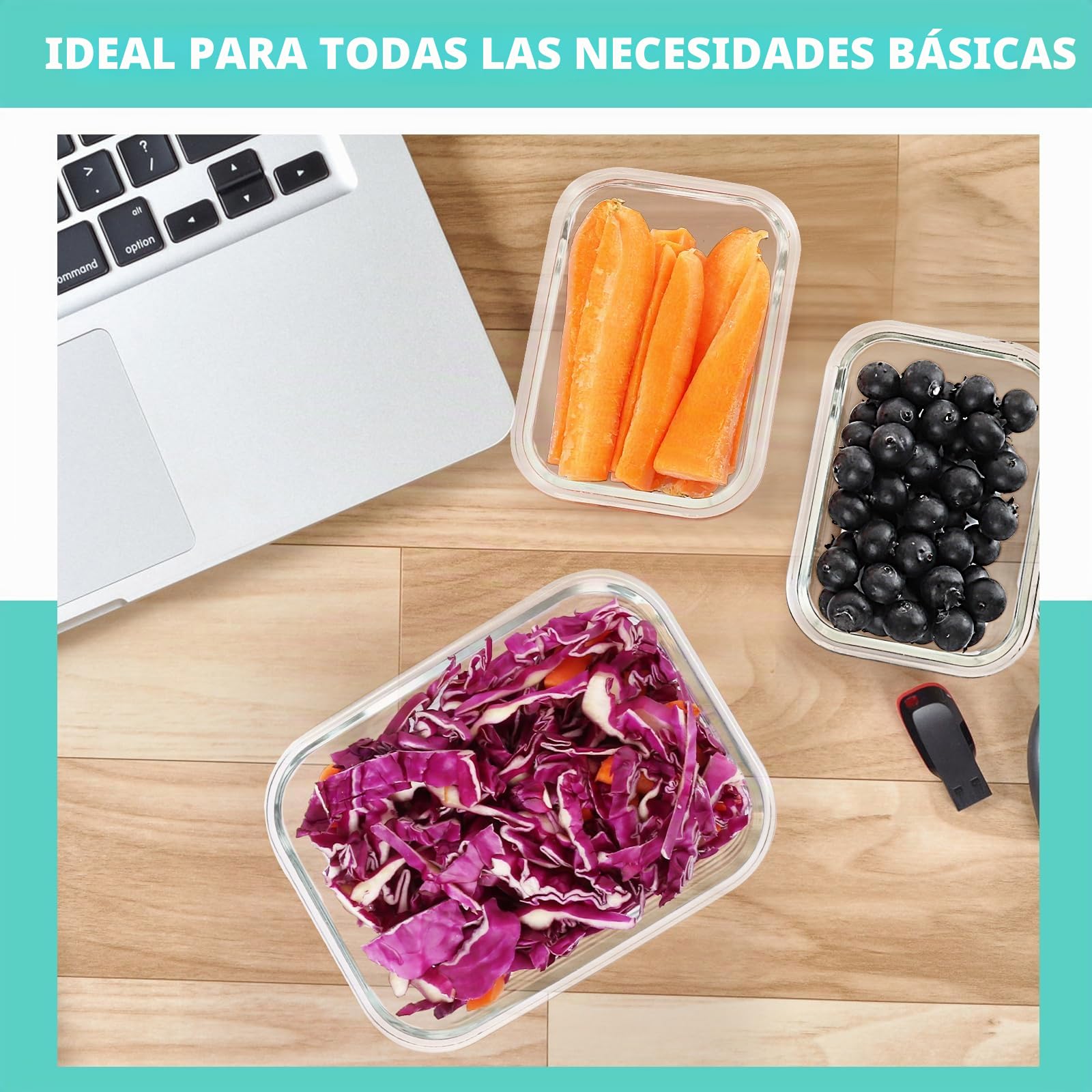 Skroam Paquete de 10 recipientes de vidrio para preparación de comidas, recipientes de almacenamiento de alimentos con tapas de cierre a presión, cajas Bento herméticas para microondas, horno