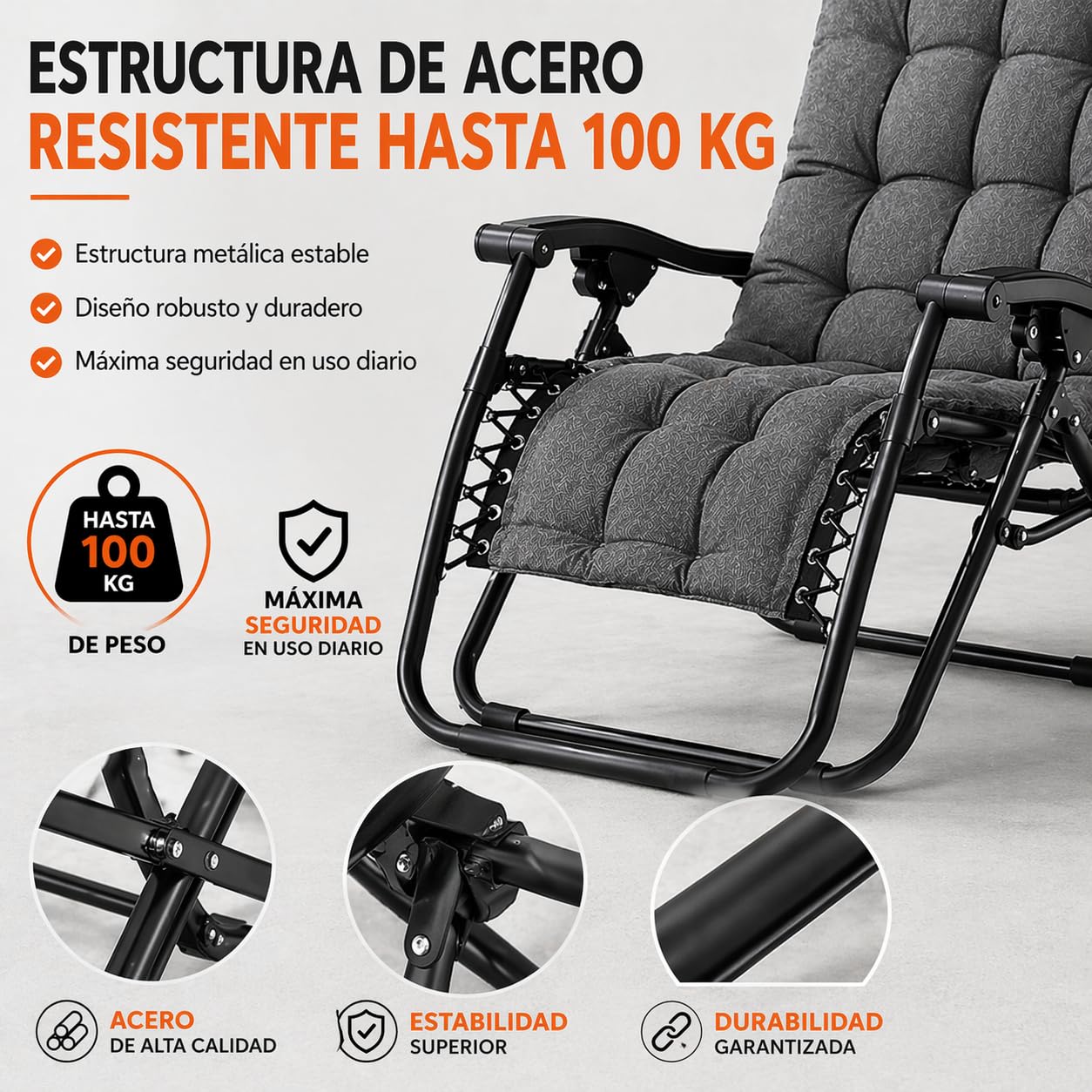 TIENDA EURASIA – Pack 2 Tumbonas Plegables y Reclinables para Jardín | con Cojín y Reposacabezas | Estructura de Acero | Color Negro | hasta 100 kg | Exterior, Terraza y Piscina