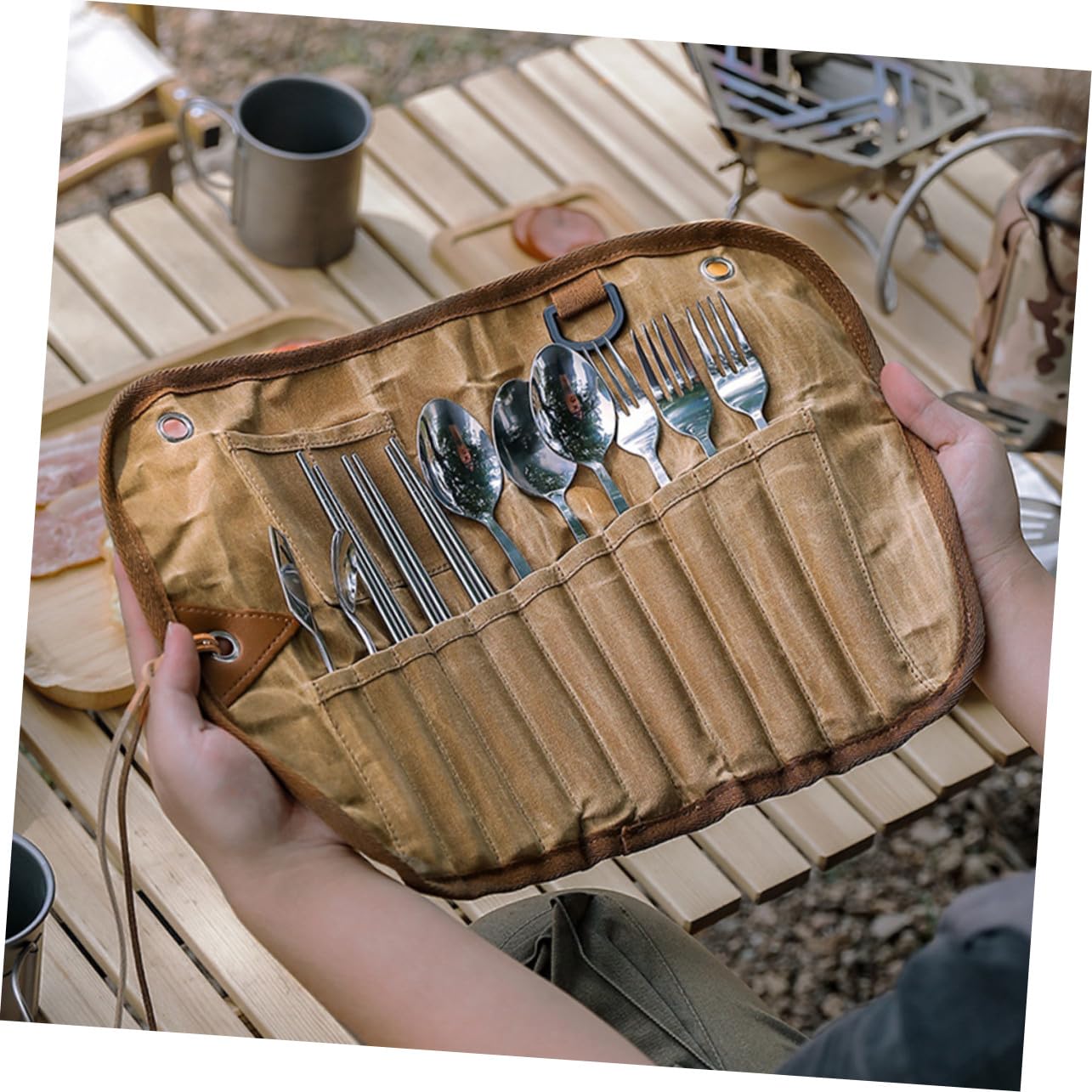 STOBAZA Campingbesteck-set aus Edelstahl Kompaktes Reisebesteck-set mit Utensilien für Outdoor-aktivitäten Robust und Rostfrei für Picknicks Campingausflüge und Wanderungen
