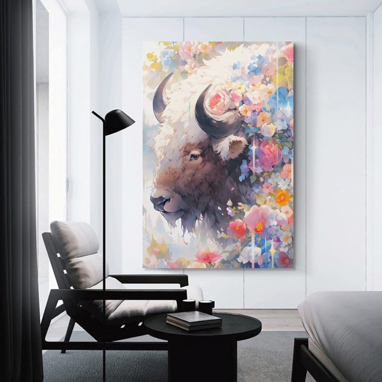 Junmoney Canvas Wall Picture Dazzling Bison, 08x12inch(20x30cm), for Home Lounge, Bedroom Or Reading Nook, A Home Accent with Warm Character