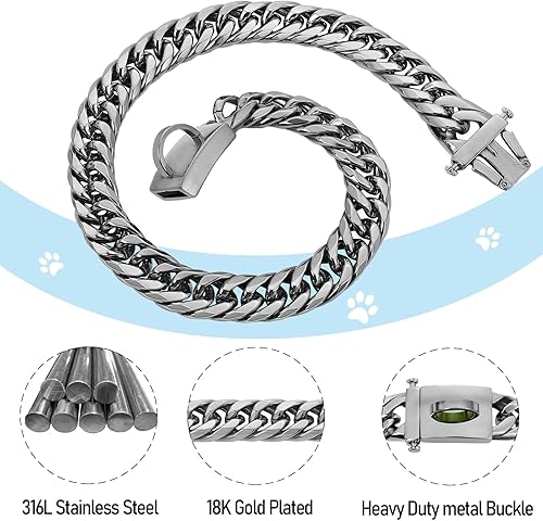 Miniatura 10 de BAOBOTE Collar de perro de cadena de oro, 0.630 in, oro de 18 quilates, resistente, collar de eslabones cubanos con hebilla a presión segura, cadena