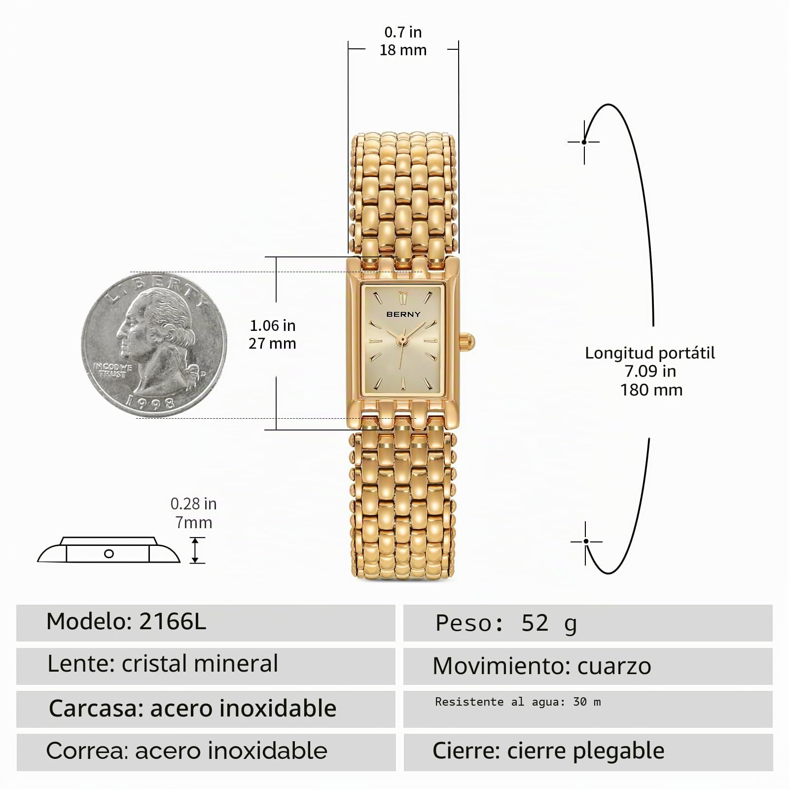 BERNY Relojes de Oro de la Sra actualizan Relojes de Cuarzo de la Sra. Correas de Acero Inoxidable Relojes de Oro pequeños Relojes de Oro de la Sra. Herramientas de Pulsera de Moda de Ocio de Lujo