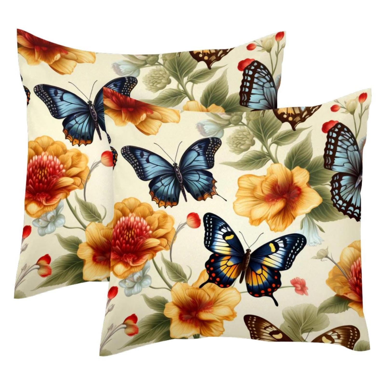 Housse de coussin en velours de qualité supérieure 50x50 cm motif fleur lot de 2