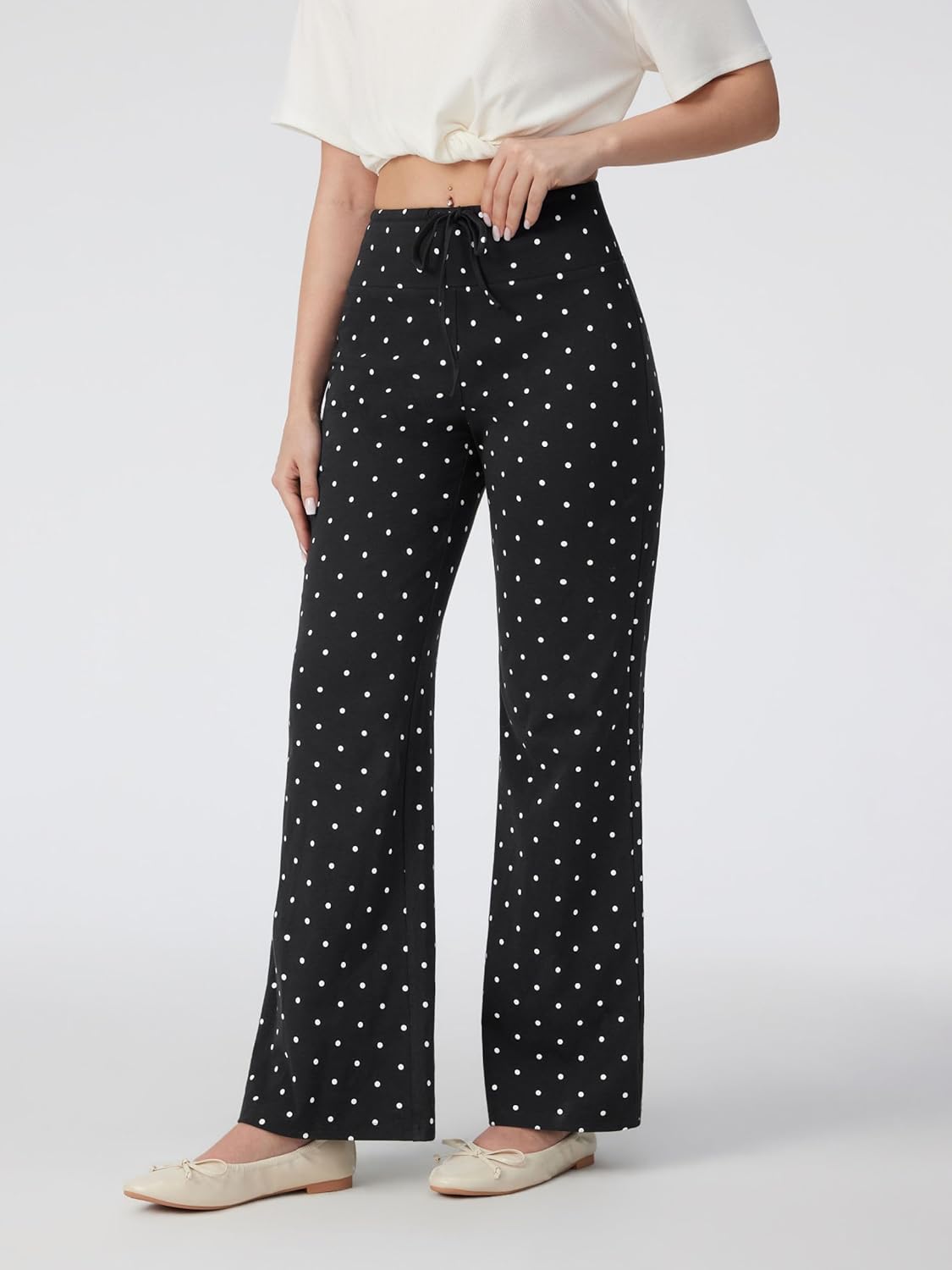 CIDER Women's Polka Dot Lounge Pants High Waist Loose Fit Wide Leg Drawstring Casual Trousers - Image 2